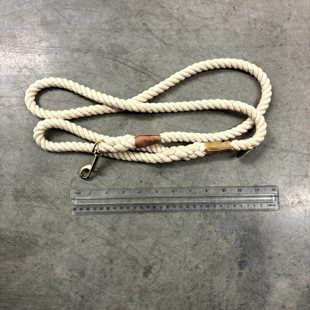 Lucky Pup Cotton Rope Dog Leash Cream Gold Hardware Handcrafted Style 5ft